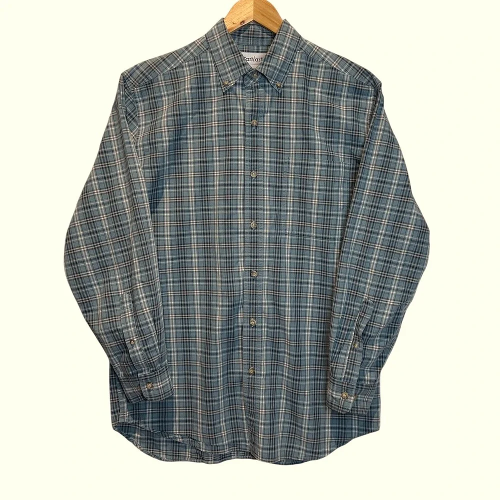 Carhartt‎ Plaid Button Down Long Sleeve 100% Cotton Pocket Casual Shirt Mens Med